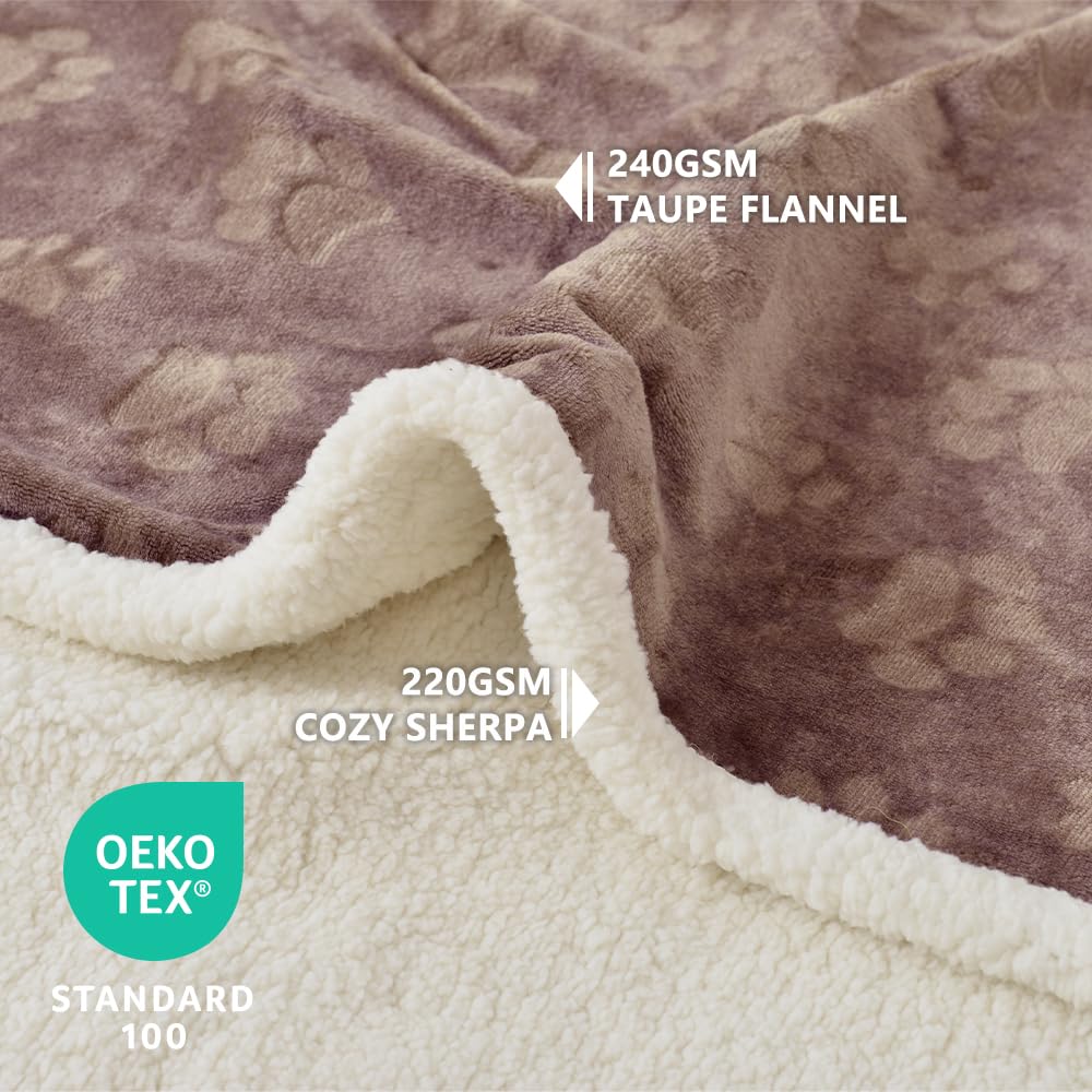 Qeils Dog Blankets For Large Dogs - Waterproof Cat Blanket Washable - Sherpa Fleece Puppy Blanket, Soft Plush Reversible Throw Protector For Bed Couch Car Sofa, 60'X80', Taupe