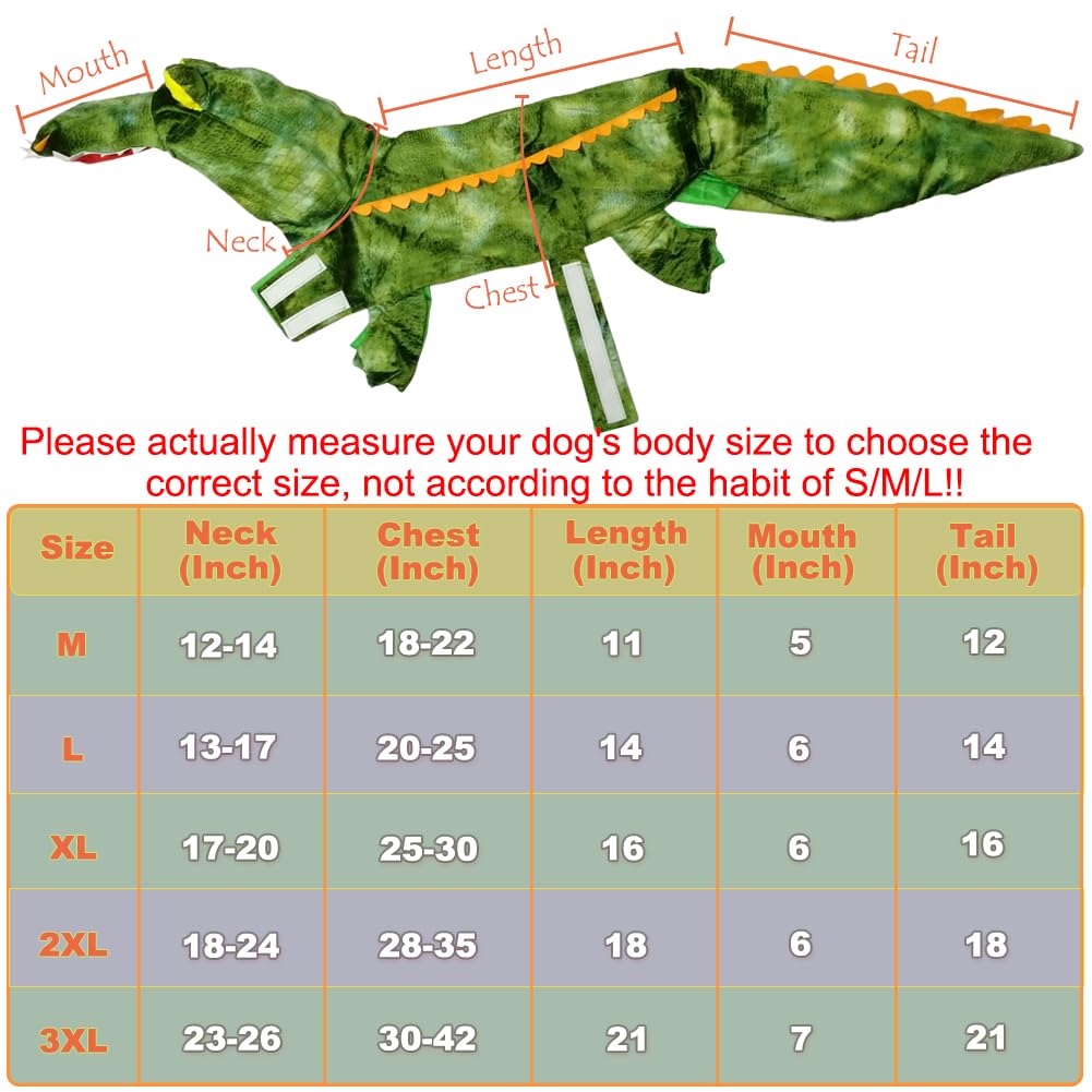Kodervo Alligator Dog Costume - Funny Crocodile Outfit for Small, Medium, Large Dogs - XL Size for Halloween Cosplay Dress Up