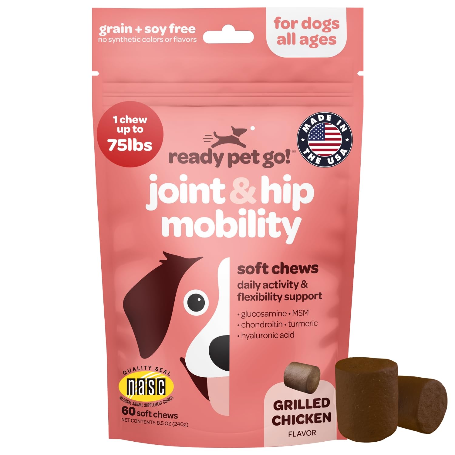 Hip and Joint Chews for Dogs | Dog Glucosamine Chews for Comfort & Mobility with Chondroitin MSM & Turmeric | Dog Joint Suppleme