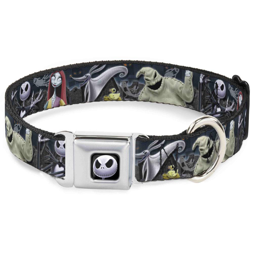 Dog Collar Seatbelt Buckle Nightmare Before Christmas 4 Character Group Cemetery Scene 11 To 17 Inches 1.0 Inch Wide