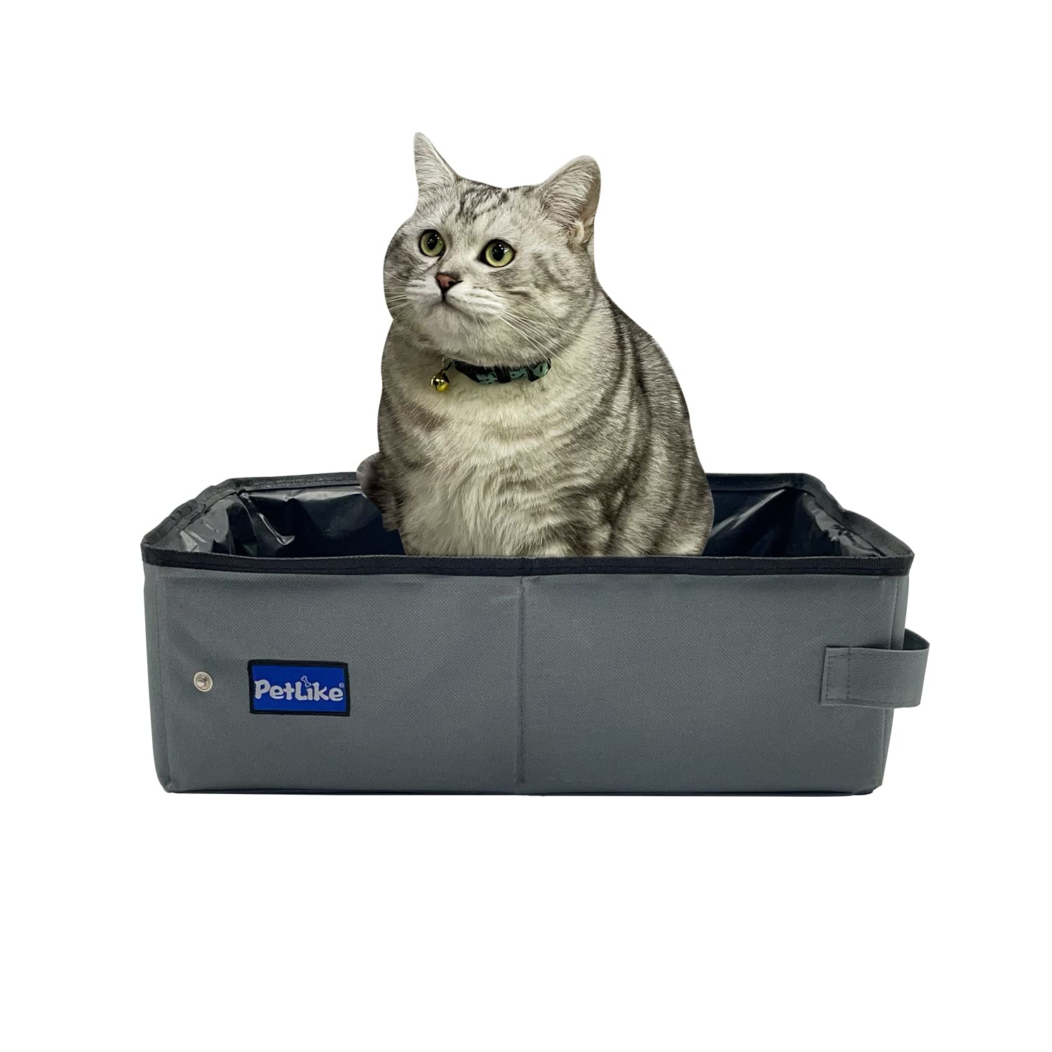 Petlike Travel Cat Litter Box, Leak-Proof Portable Litter Box, Collapsible Toilet Tray Carrier For Small Medium Cats (Medium, Light Grey)