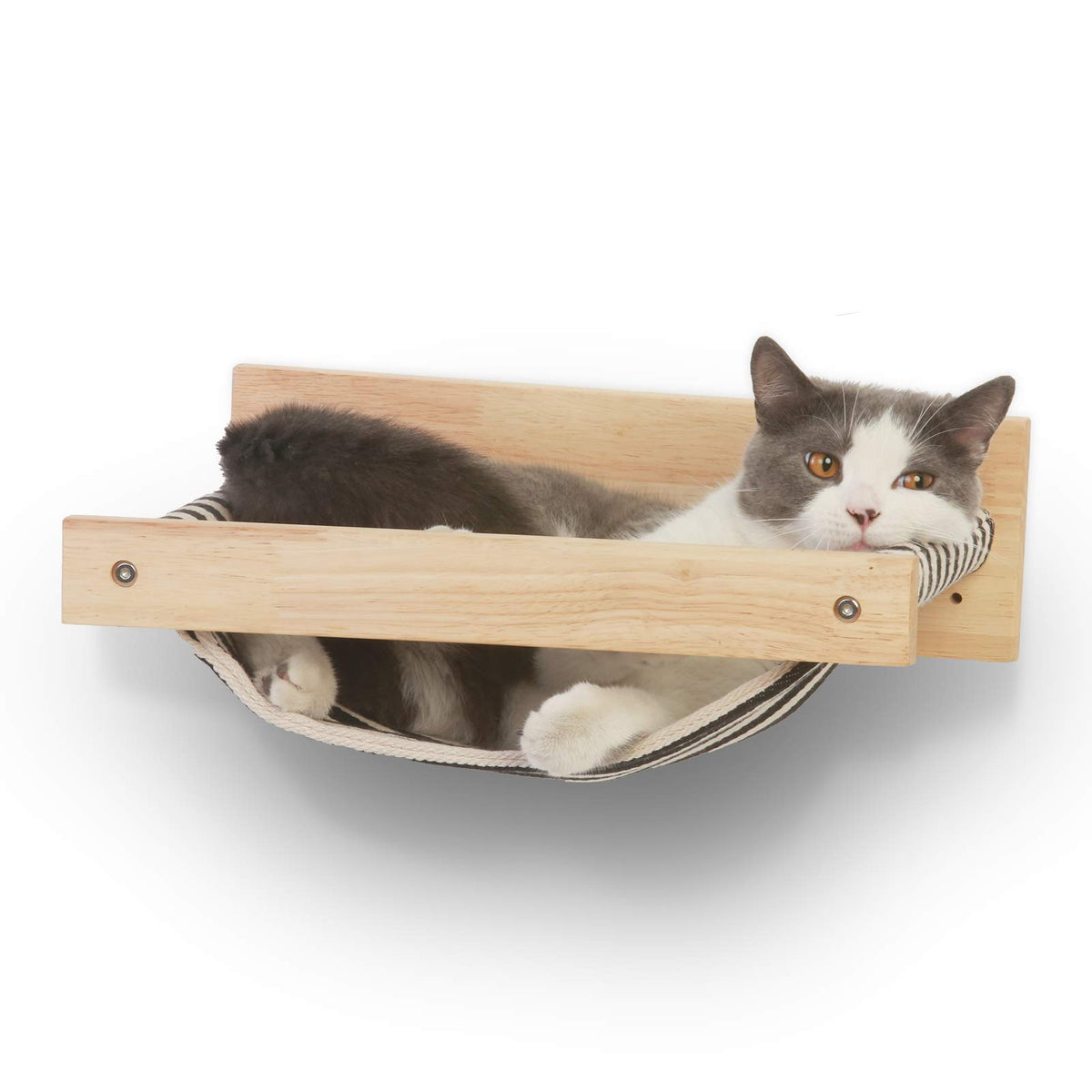 Fukumaru Cat Hammock Wall Mounted, Kitty Beds And Perches, Wooden Cat Wall Furniture, Stable Cat Wall Shelves For Sleeping, Playing, Climbing, And Lounging, Black Stripe Cat Shelves