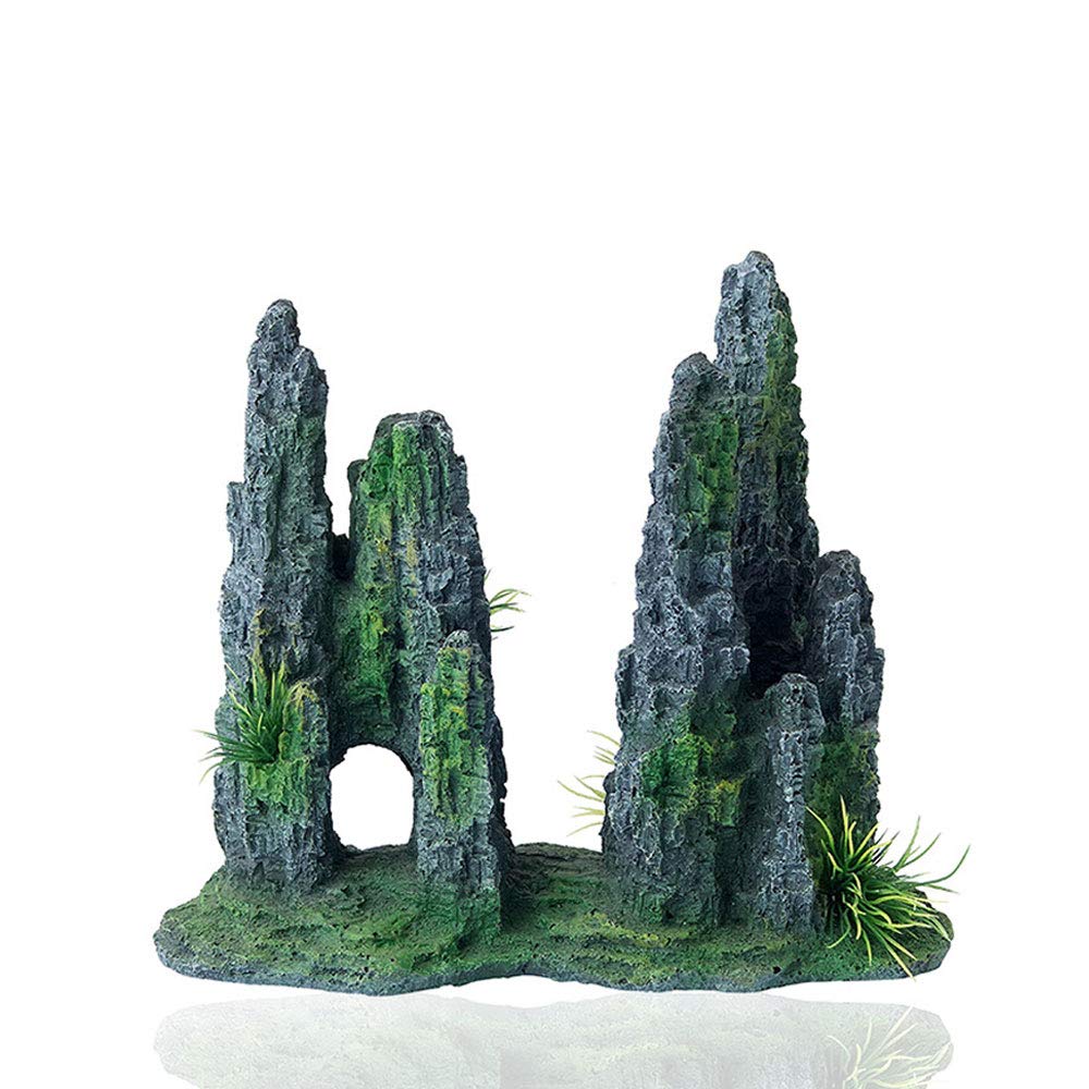 Fedour Aquarium Mountain View Stone Ornament Tree Rock Cave Landscape, Large Aquarium Ornament Rock Artificial Fish Tank Decorat