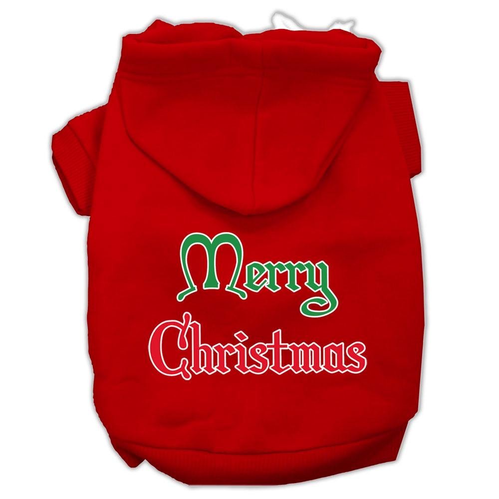 Christmas Pet Dog & Cat Hoodie Screen Printed, Merry Christmas Red SM (3-6 lbs.)