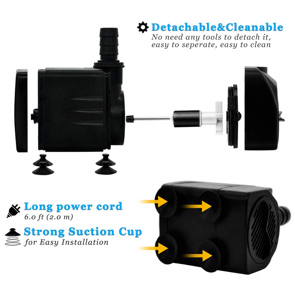 PULACO 400GPH 25W Submersible Water Pump with 5 ft Tubing for Pond, Aquarium, Hydroponics - Durable Black Fountain Pump