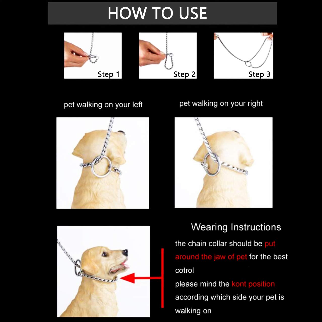 Mogoko Stainless Steel Dog Choke Chain Collar, Puppy Metal Snake Chain Pet Show Slip Collar Choker For Training Walking (Silver;24.0'*5.0Mm)