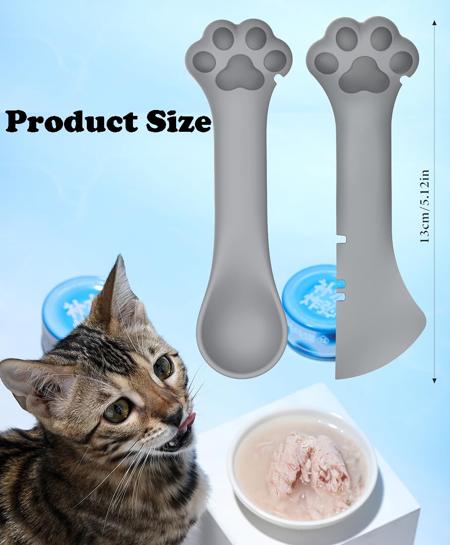Joyinjojo 2 Pack Dog Cat Food Spoon Spatula, Cute Paw Pet Can Opener Mixing Spoons for Dog Cat Wet Food, Small Silicone Spatula
