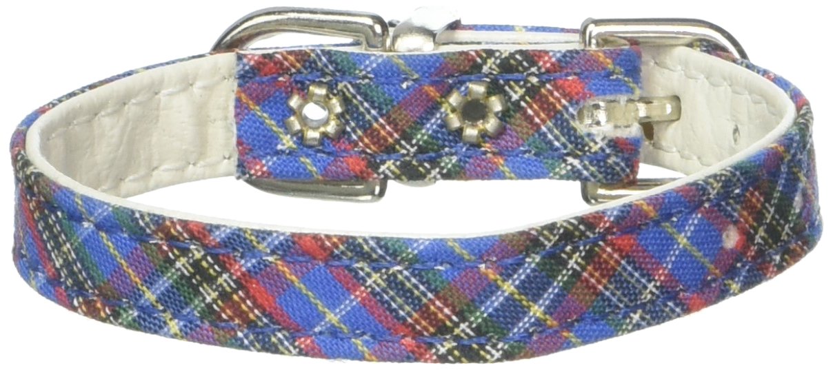 Dog, Puppy & Pet Plain Collar, &quot;3/8&quot; Wide Plaid&quot; Blue 8