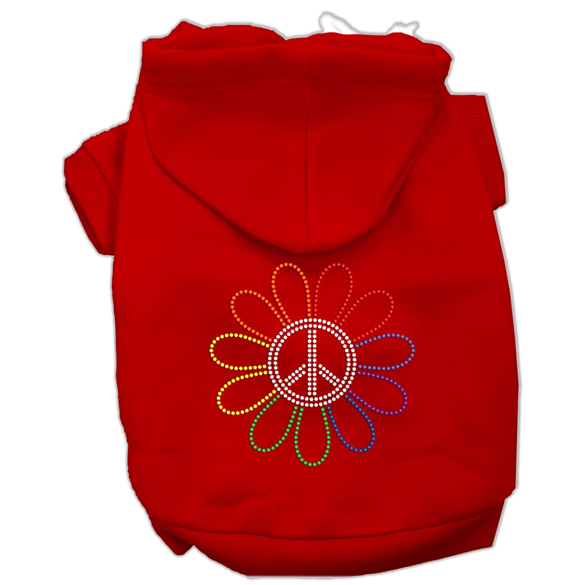 Mirage Pet Products Rhinestone Rainbow Flower Peace Sign Hoodie, Size 12, Red
