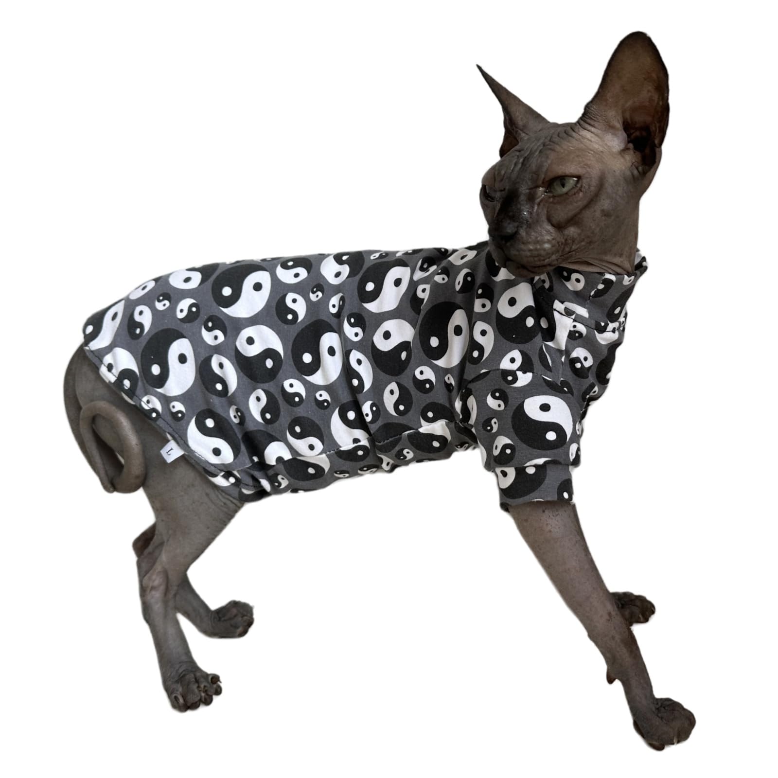 Tai Ji Feng Shui Sphynx Cat Cotton T-Shirts Hairless Cat Sweatshirt Pet Kitten Clothes Round Collar Kitten Shirts Vest Cats & Sm