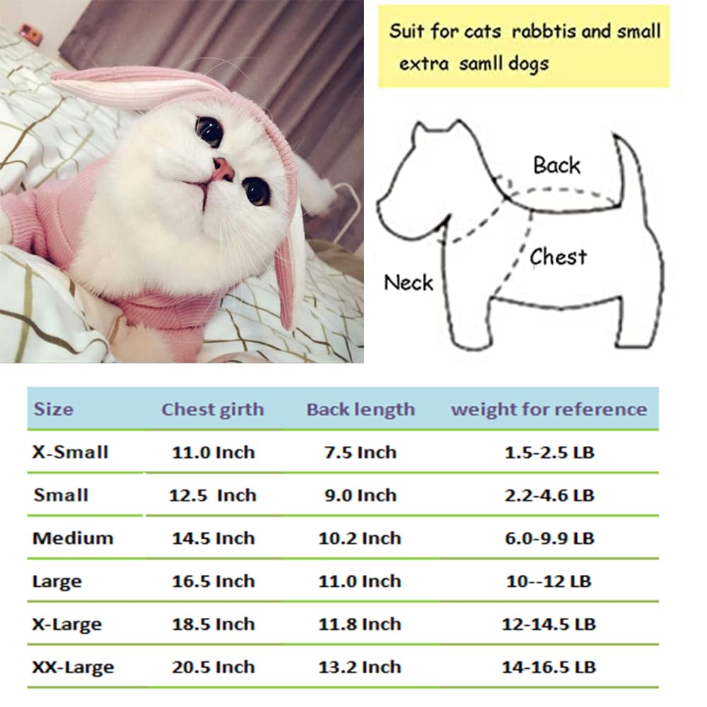 Aniac Pet Hoodie Cat Rabbit Outfit With Bunny Ears Cute Sweatshirt Spring And Autumn Puppy Knitted Sweater Kitty Soft Knitwear (Xxl-Large, Pink)