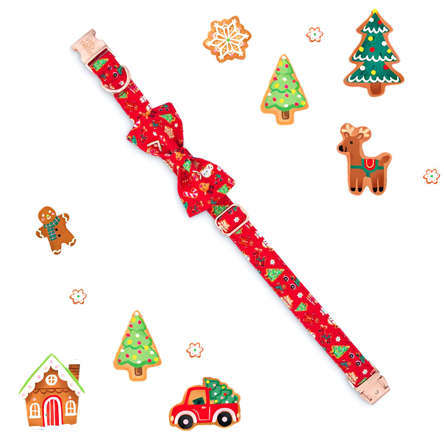 Tunkoo Christmas Dog Collar With Elegant Bow Tie Soft Comfy Cotton Adjustable Collar, Premium Metal Buckle For Puppy And Cat Sma