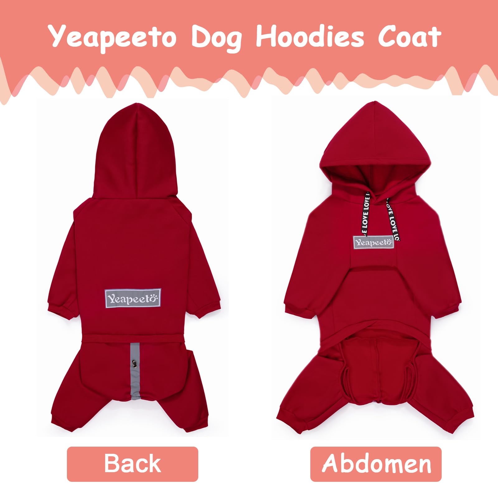 Winter Hooded Sweatshirt For Large Medium Dogs - Pullover 4 Legs Warm Coat, Fleece Hoodie For Cold Weather (Red, 2X-Large)