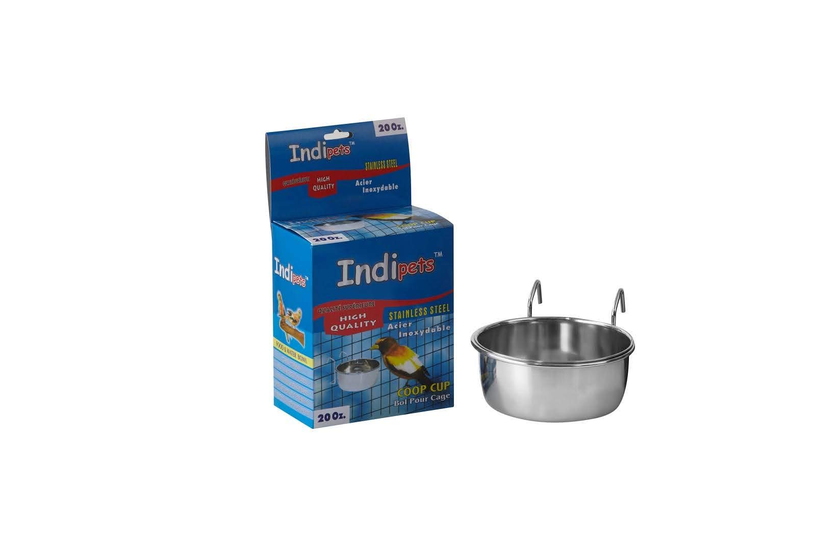 Indipets Stainless Steel Bird Coop Cup With Hook Holder - 5Oz - Attach Directly To Any Wire Cage