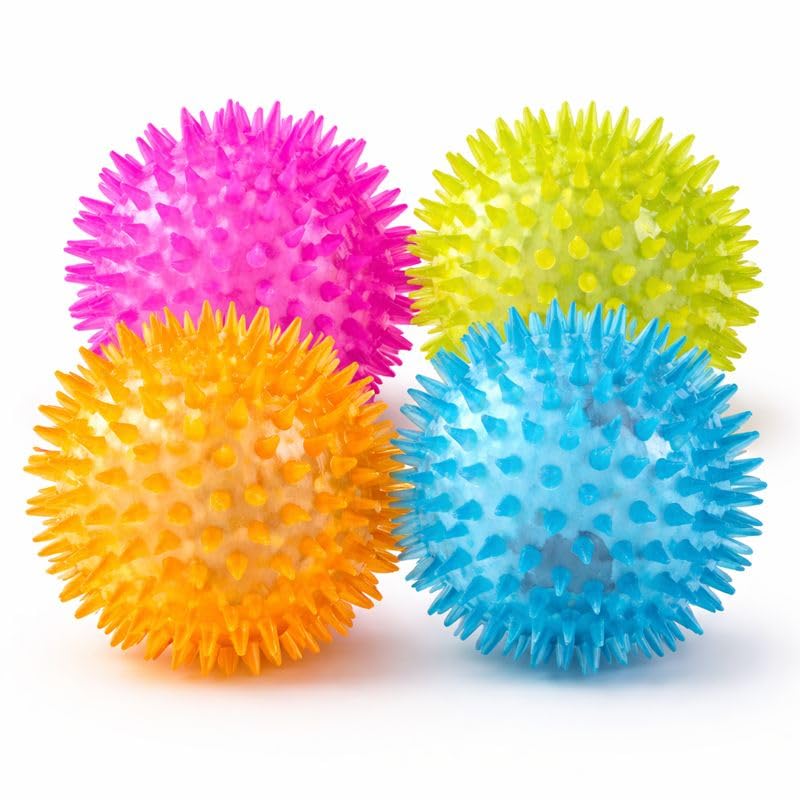 Fondle Spiky Squeaky Dog Toy Ball, Multicolor, 7.5 cm, Rubber, Dental Health and Interactive Play, Spherical4Pcs