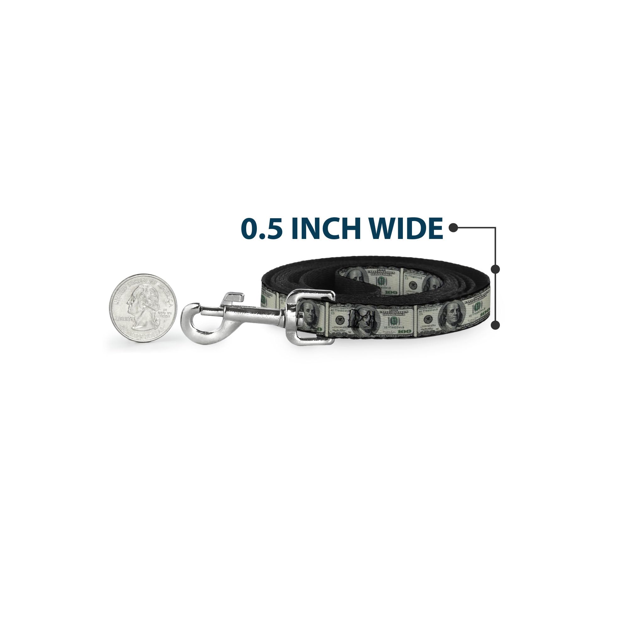 Dog Leash 100 Dollar Bills 6 Feet Long 1.5 Inch Wide