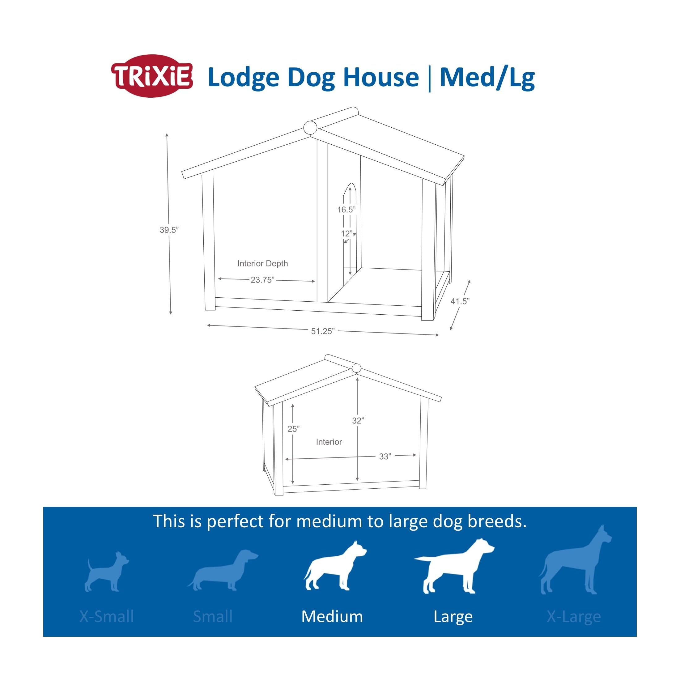 Trixie Natura Lodge Dog House – Outside Dog House For Large Dogs With Hinged Roof & Weatherproof Sealer, Wooden Dog House With Adjustable Legs For Large Dogs – 39.37 X 51.18 X 41.34 In
