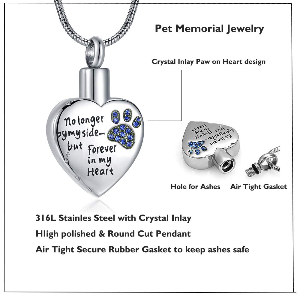 Rimzviux Blue Heart Urn Necklace For Ashes Dog Cat Urns Pet Cremation Jewelry For Ashes Cat Memorial Gift (Blue-Paw)
