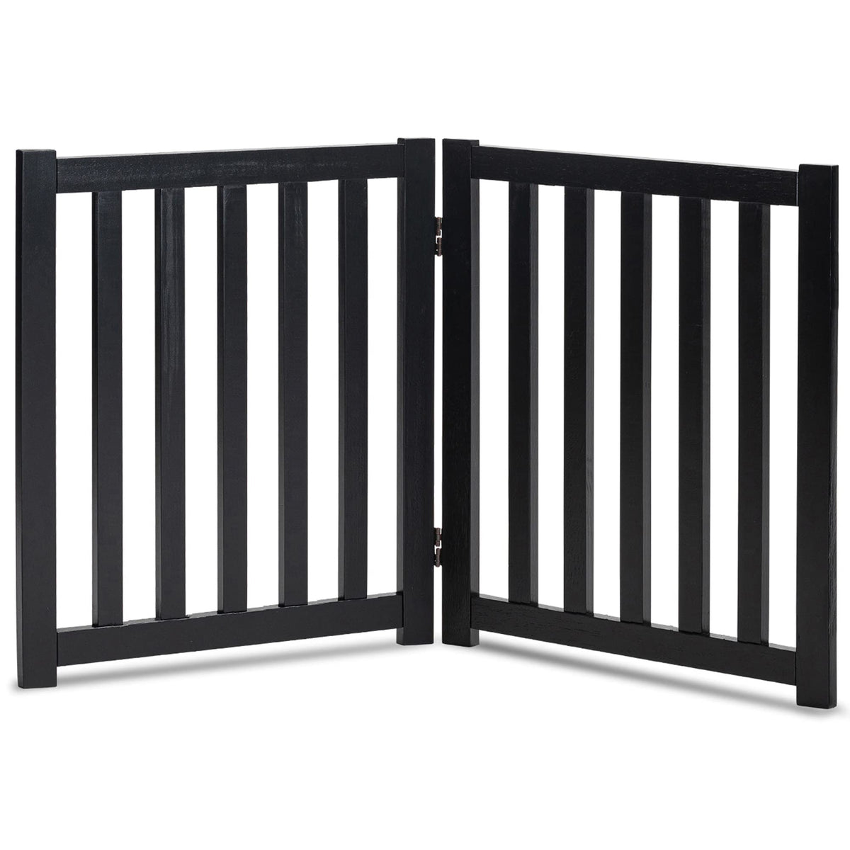 Lzrs 2-Panel Freestanding Adjustable Wooden Dog Gate – Sturdy, Foldable Natural Solid Hardwood Pet Barrier With Stylish Design For Small Dogs And Narrow Spaces, Black