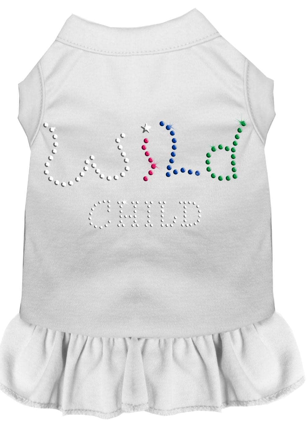 Pet Dog & Cat Dress Rhinestone, &quot;Wild Child&quot; White SM (3-6 lbs.)