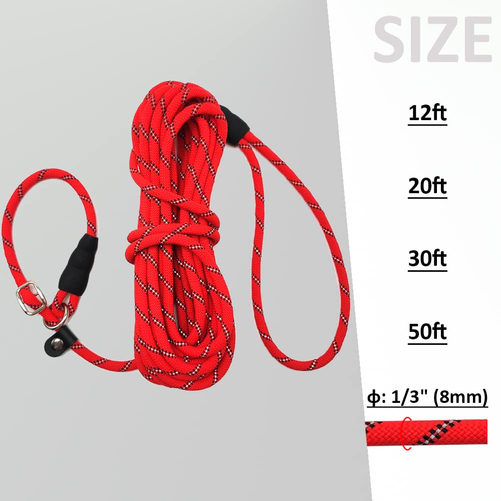 Sepxufore Reflective Long Slip Lead Dog Leash Anti-Choking 12 Ft/20 Ft/30 Ft/50 Ft Rope Training Leash For Medium Dogs Small Puppy Pets (12Ft, Red)