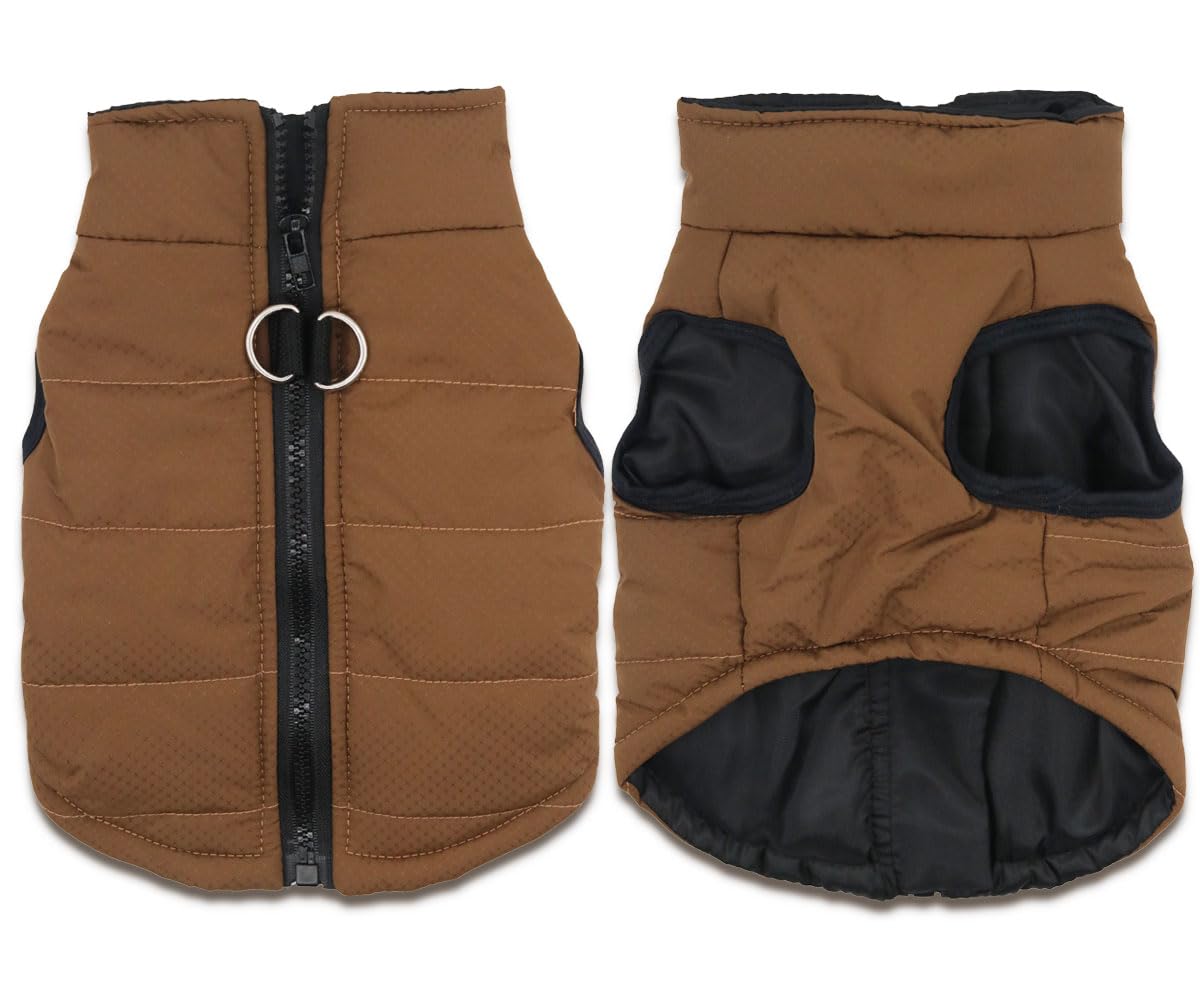 Small Dog Coats Warm Winter Dog Jacket Pet Dog Jackets Puppy Cold Weather Coat Pet Clothes For Small Dogs, Brown, Medium