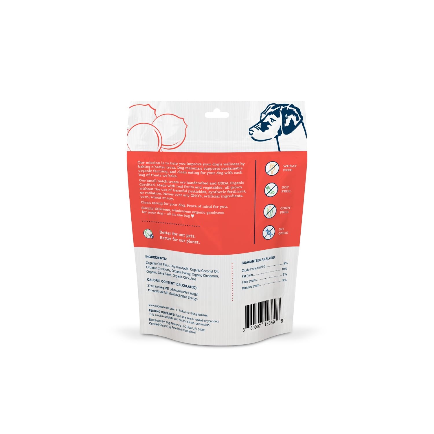 Dog Mammas Organic Apple Cranberry Recipe - Certified Organic Dog Treats 6 oz
