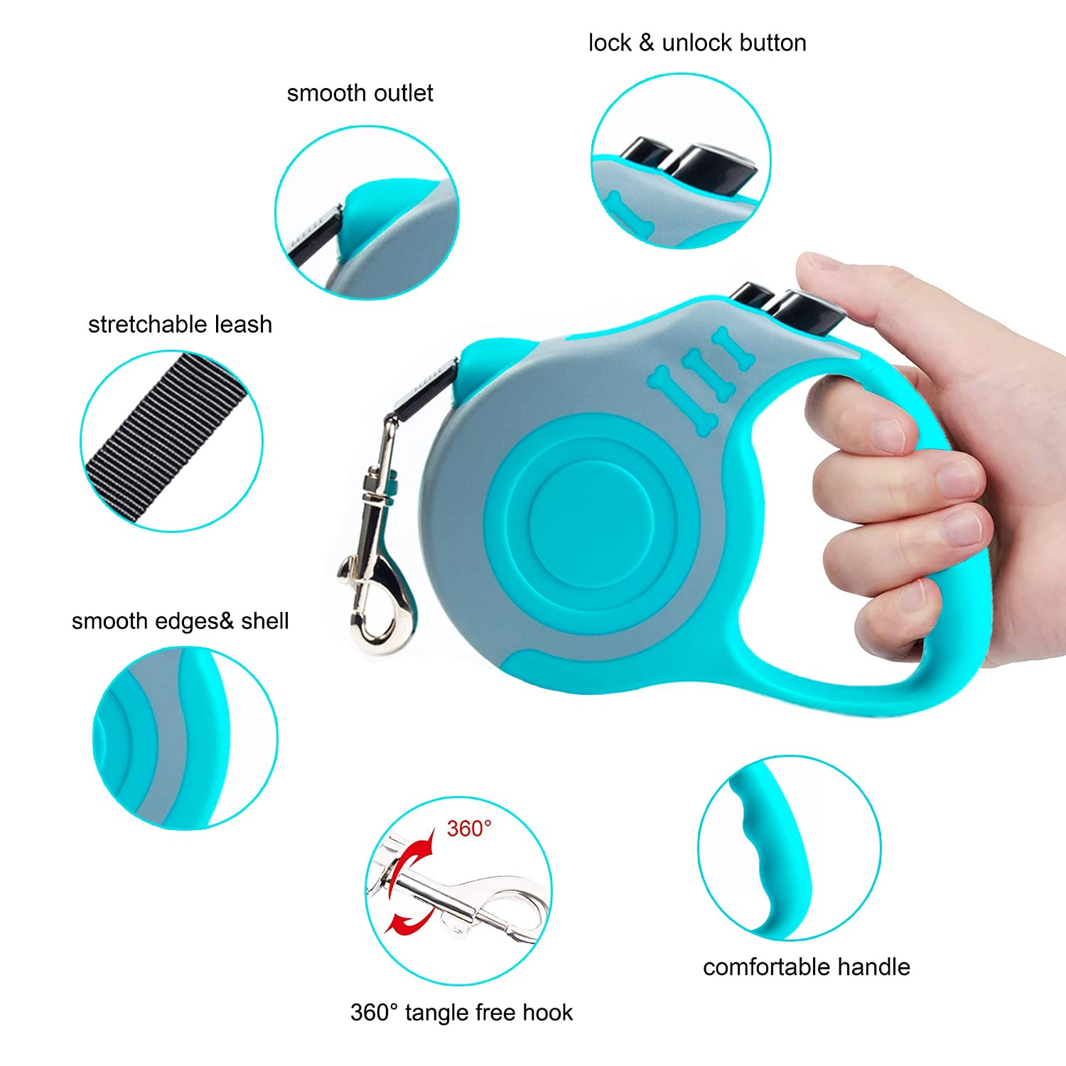 Retractable Dog Leash Lightweight 10/16FT Leash with Non-Slip Handle, for Small Medium Dogs (Gray Blue, 16FT)