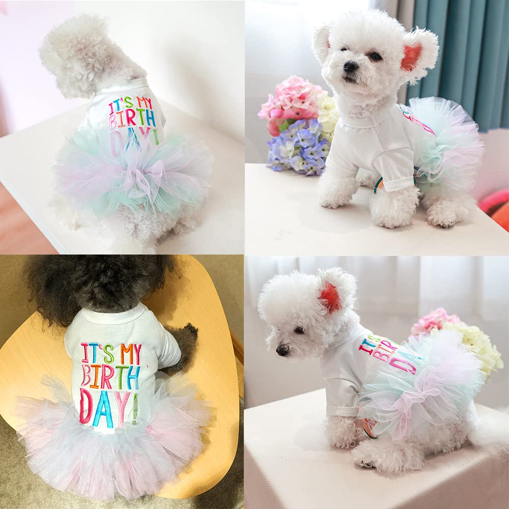 Aniac Girl Dog Birthday Tutu Dresses Puppy Lace Skirt And Hairpin Cat Birthday Princess Dress Pet Clothes For Cats Small Dogs (L