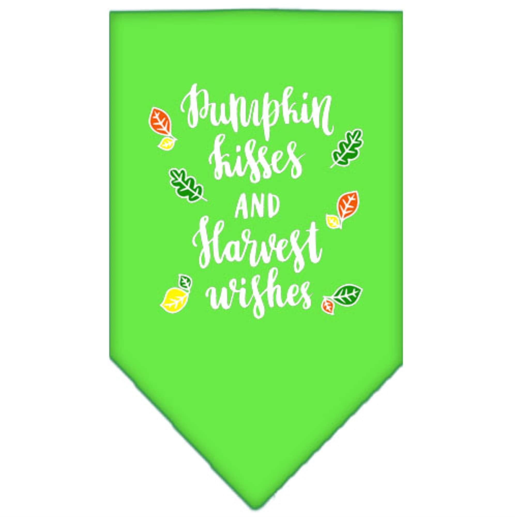 Dog Bandana Screen Printed, &quot;Pumpkin Kisses & Harvest Wishes&quot; Lime Green Small