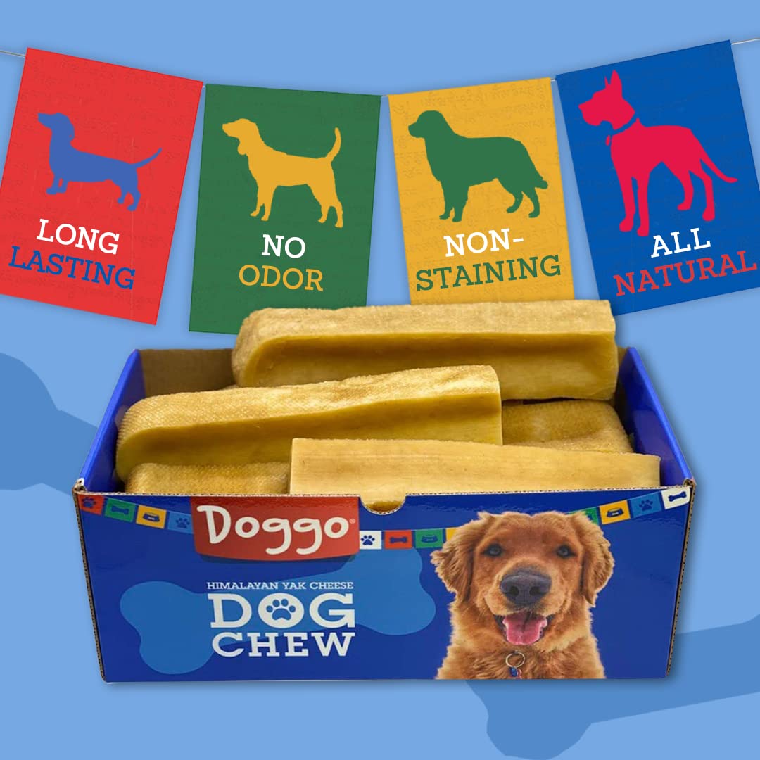 Doggo Dog Chew - Premium Yak Cheese Himalayan Dog Chews - Natural Yak Chews for Large and Small Dogs - Yak Milk Dog Chew - Long-