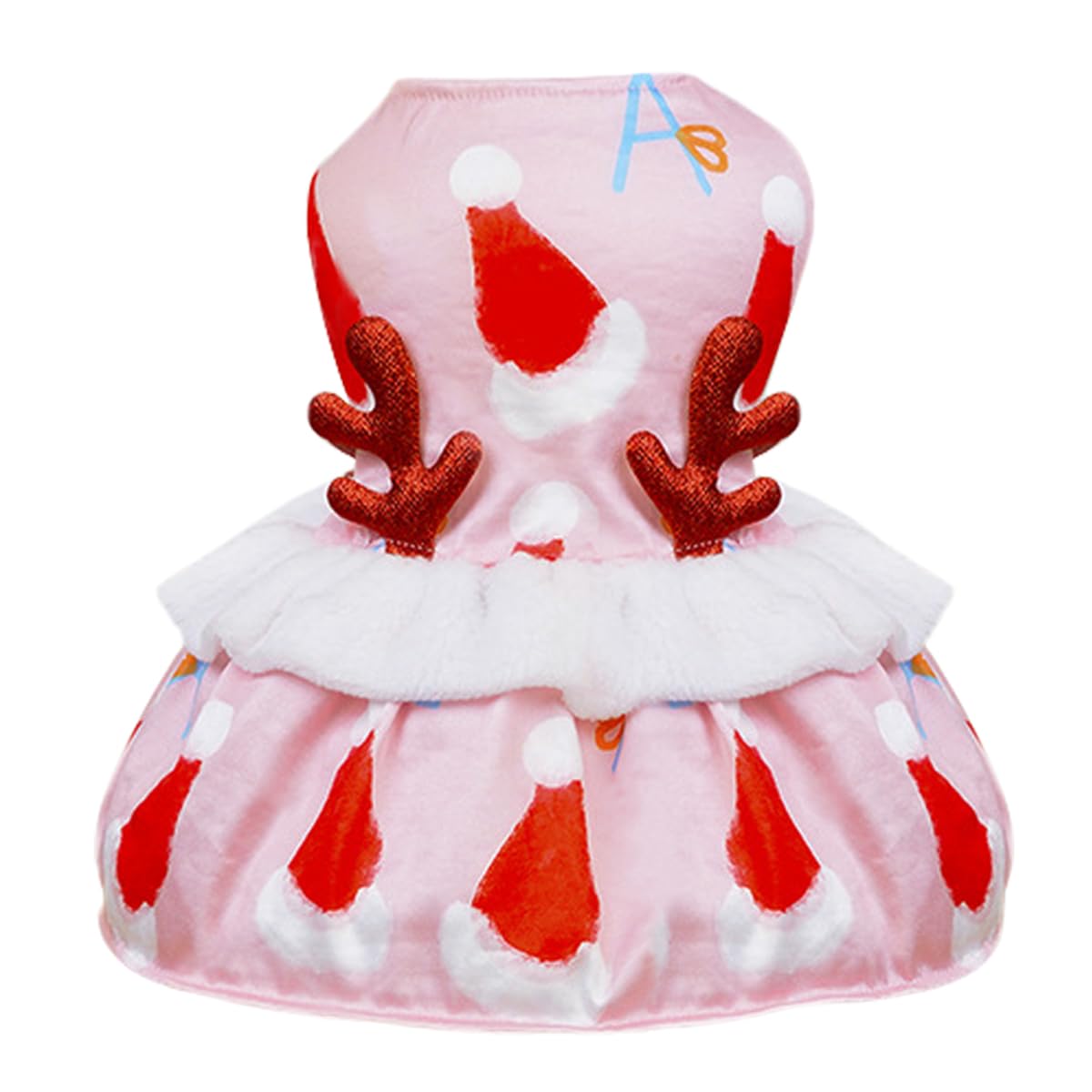Otunrues Dog Dress With Elk Antlers In Velvet - Girl Dog / Cat Christmas, Holiday, Party Dress - Lightweight, Pink, Xl