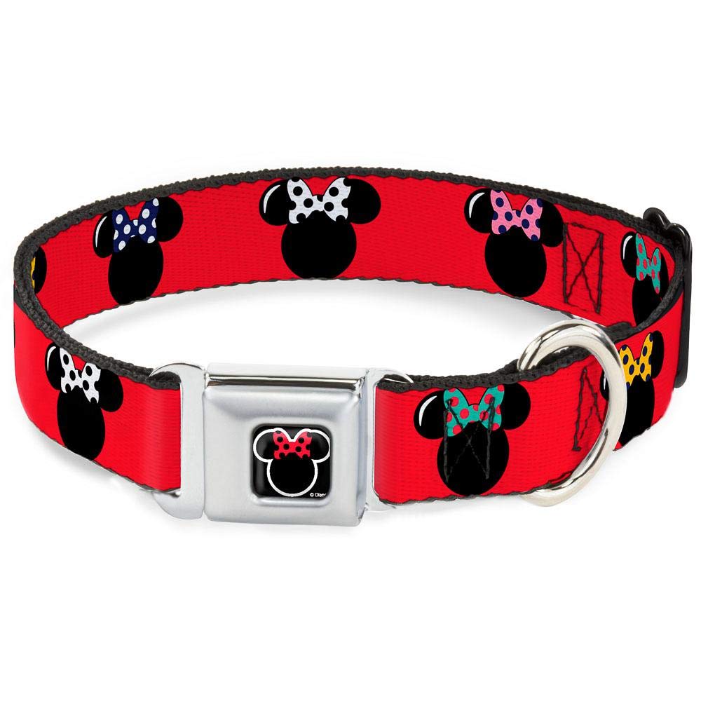 Buckle-Down Seatbelt Buckle Dog Collar - Minnie Mouse Silhouette Red/Black/Polka Dot - 1' Wide - Fits 9-15' Neck - Small
