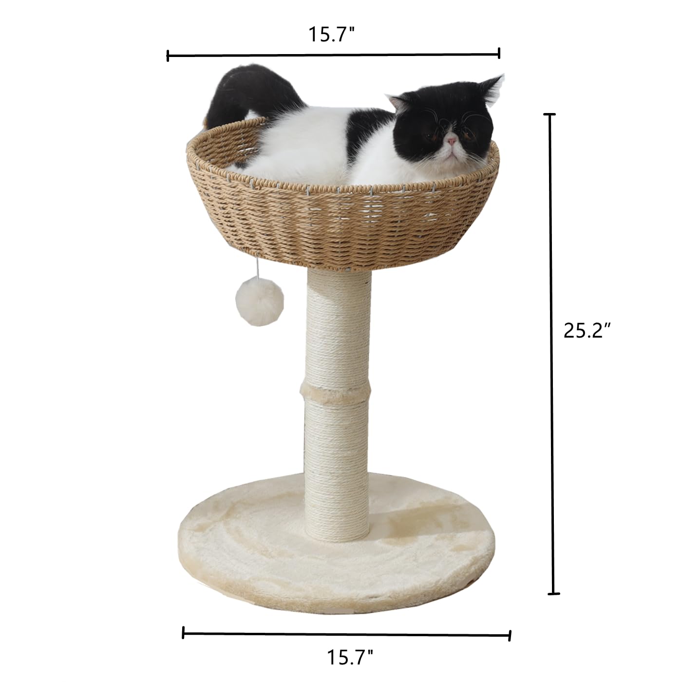 Shengocase Cat Tree Tower With Rattan Wicker Basket, Handwoven Large Nest Basket Bed, Window Perch For Large Cats Up To 20Lbs