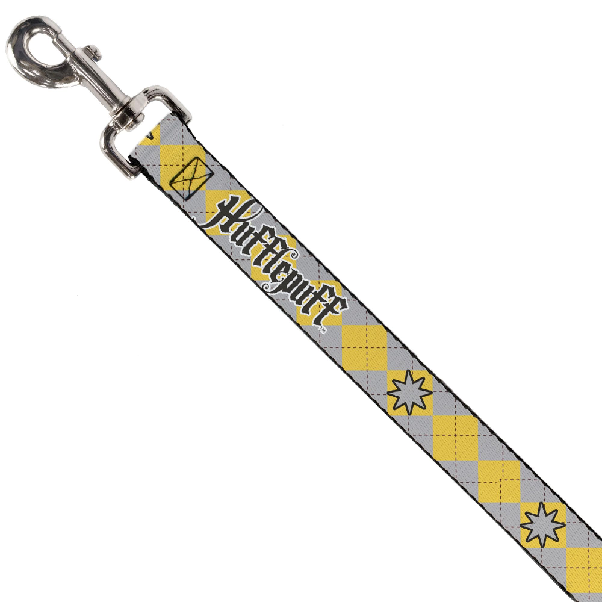 Warner Bros. Pet Leash, Dog Leash, Harry Potter Hufflepuff Stars Argyle Plaid Gray Gold Browns, 4 Feet Long 0.5 Inch Wide