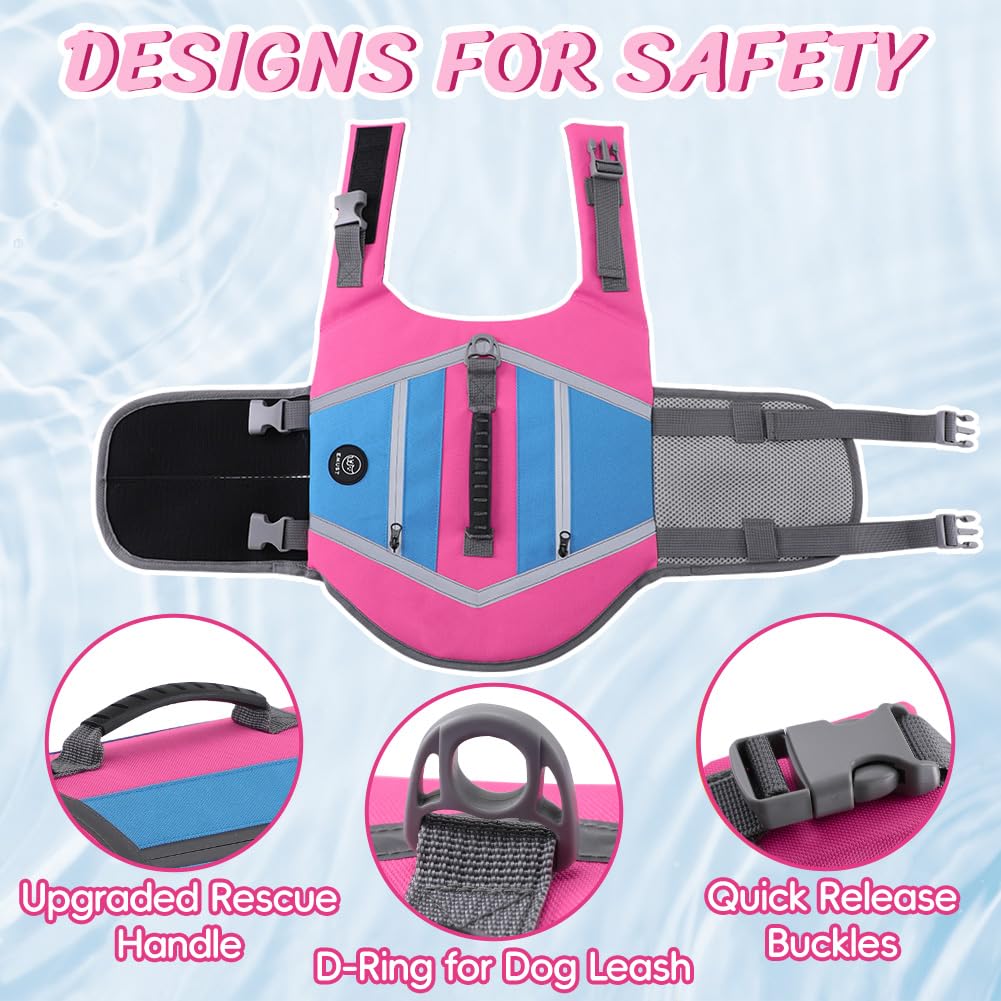 Emust Dog Life Jackets, Durable Pet Life Jackets For Swimming, Boating With High Visibility, Stylish Dog Swimsuit With D-Ring Fo