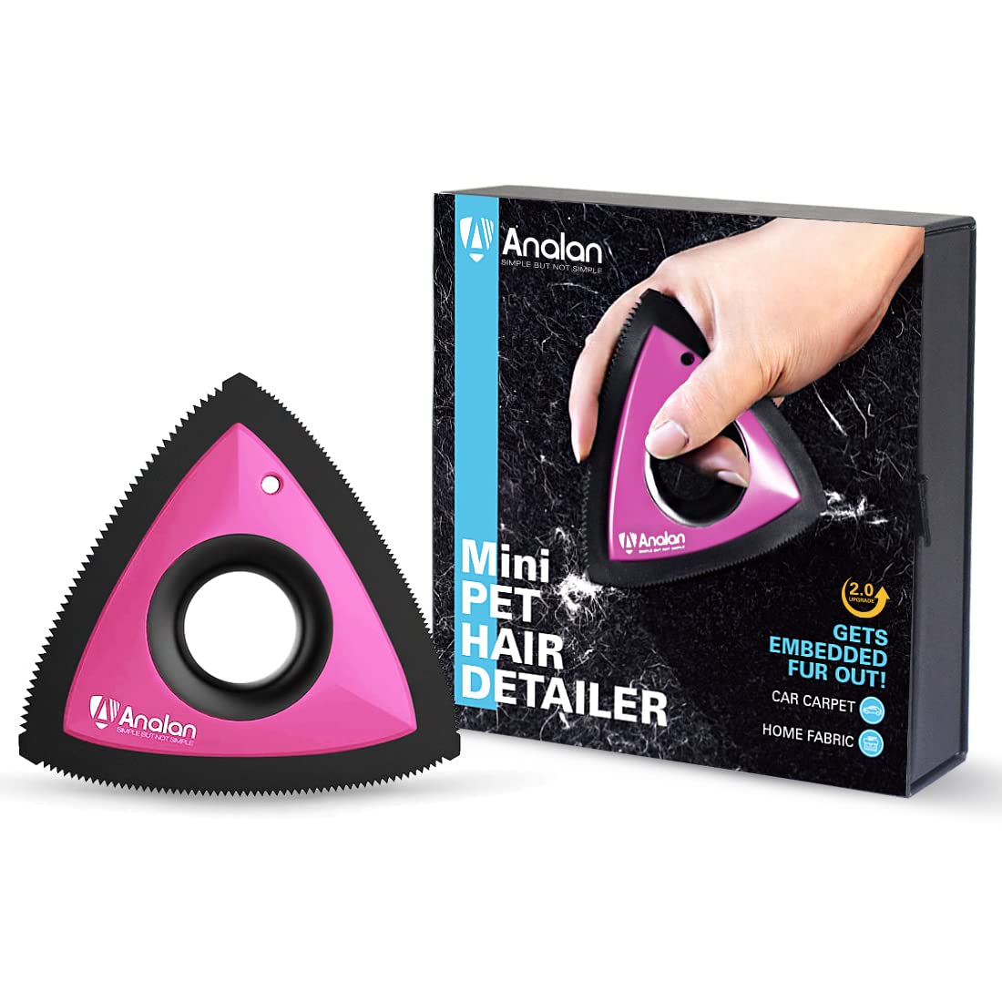 Analan Mini Pet Hair Remover For Car Detailing Supplies, Carpet Dog Hair Remover For Car Interior, Triangle Dog Hair Remover For Auto Detailing, Couch, Furniture, Lint, Carpet (Punk Pink)