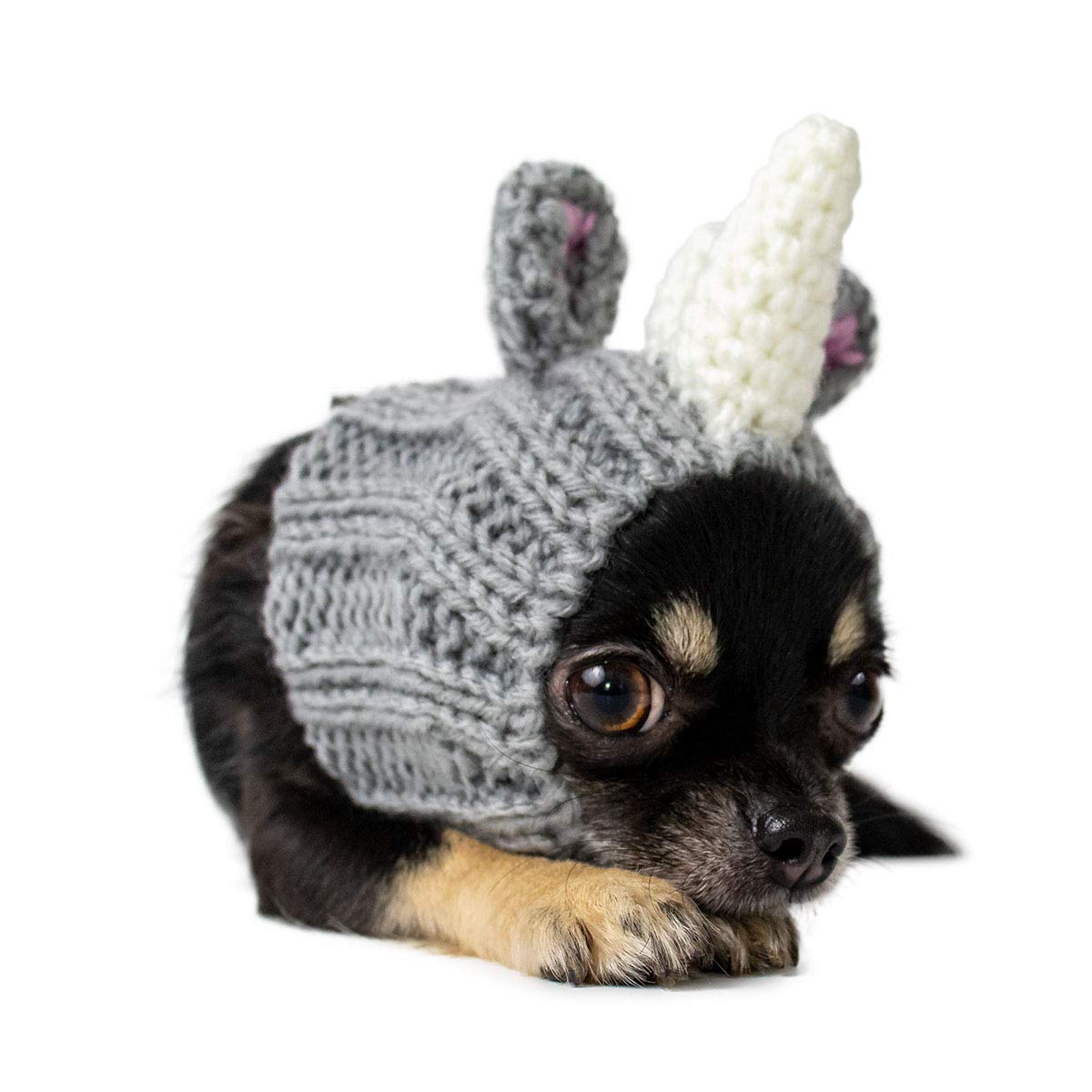 Zoo Snoods Rhino Costume for Dogs and Cats, Medium - Warm No Flap Ear Wrap Hood for Pets, Dog Outfit with Horn for Winters, Hall