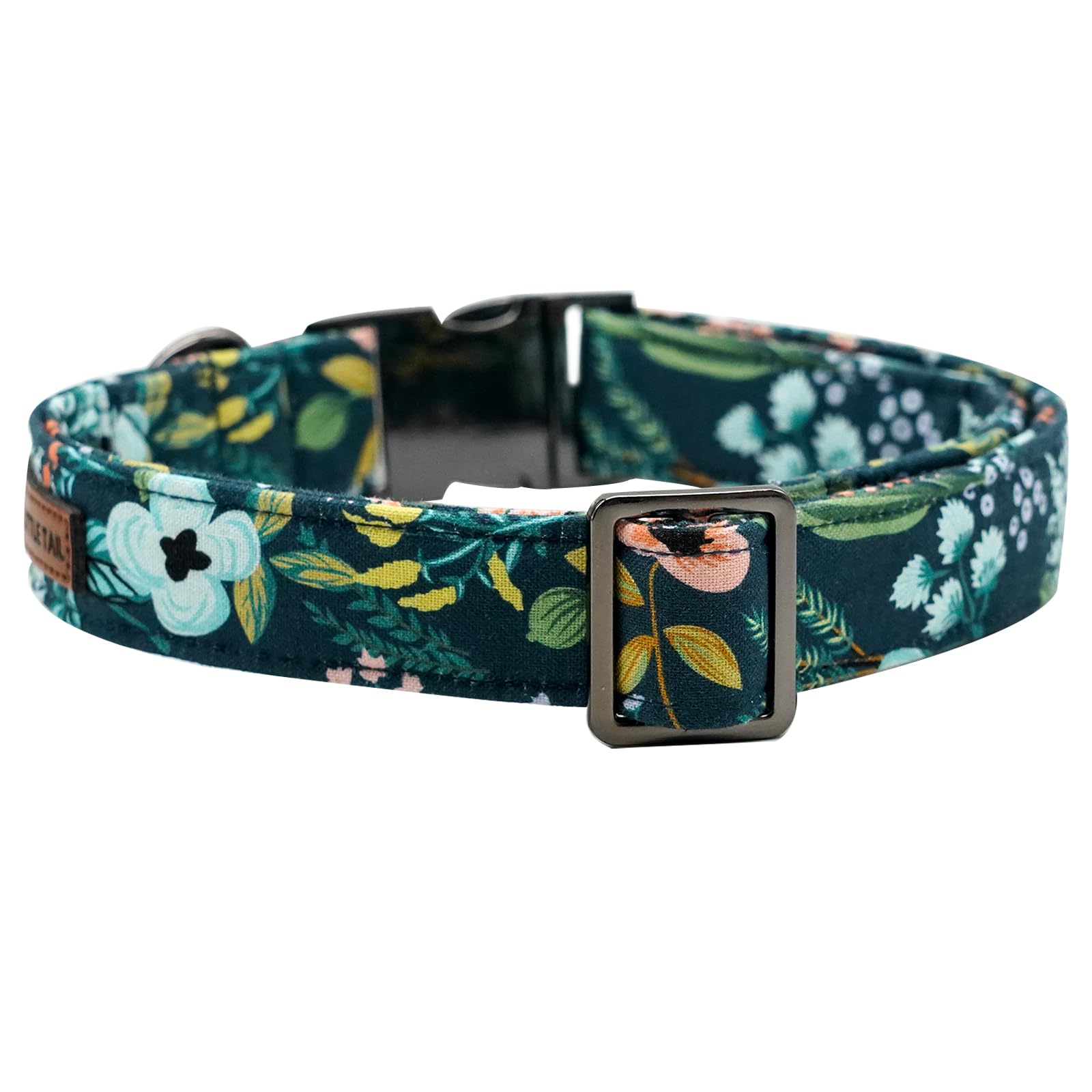Elegant Little Tail Dog Collar, Floral Pet Collar Durable Darkblue Flower Dog Collars Male Or Female Holiday Pet Gift Adjustable