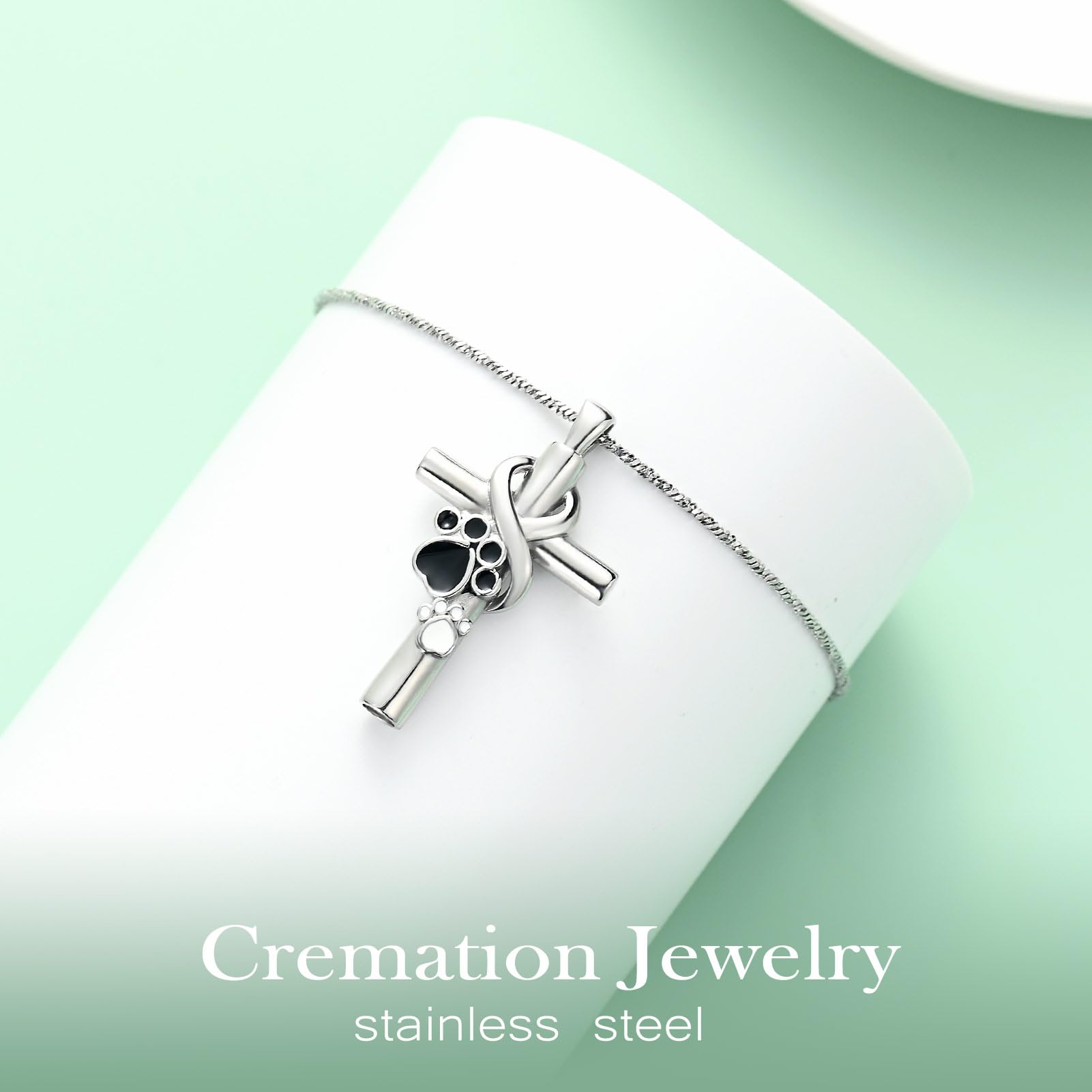 Yinplsmemory Pet Paw Print Cremation Jewelry for Dog/Cat Ashes Stainless Steel Cross Urn Pendant Ashes Holder Memorial Jewelry