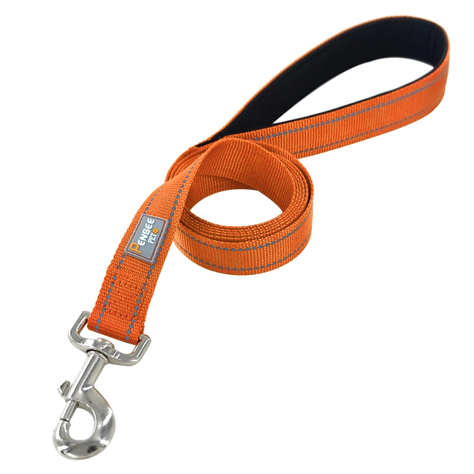 Penseepet Reflective Dog Leash 6 Ft Padded Handle Nylon Dogs Leashes For Large Dogs Orange