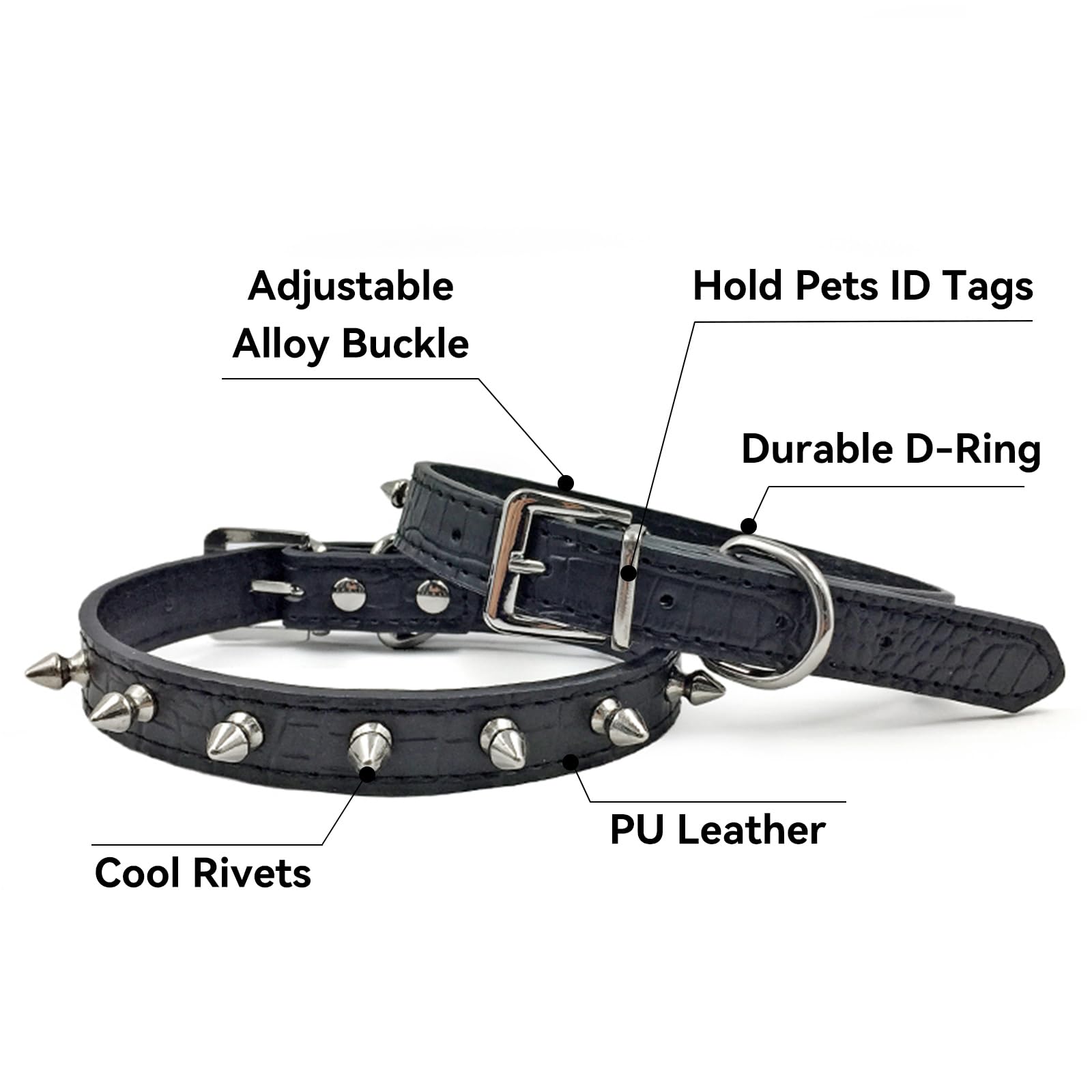 Enjoying Spiked Cat Collar, Leather Spikes Dog Collars For Cats Small Dogs, Adjustable Pet Collar With Rings, Black S