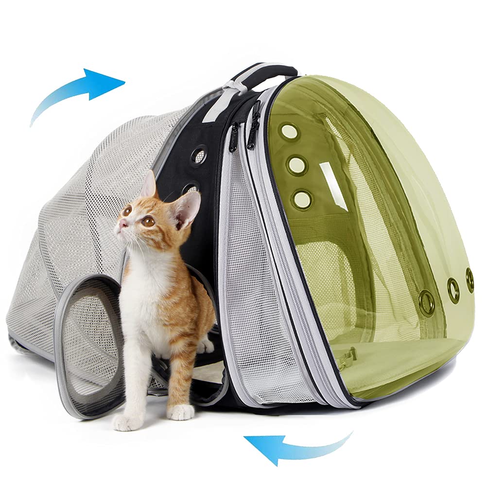 Dual Expandable Polarized Cat Backpack Carrier, Fit Up To 20 Lbs, Expandable Front & Back Space Capsule Polarized Bubble Pet Carrier For Large Cat And Small Dog, Pet Carrying Hiking Traveling Backpack