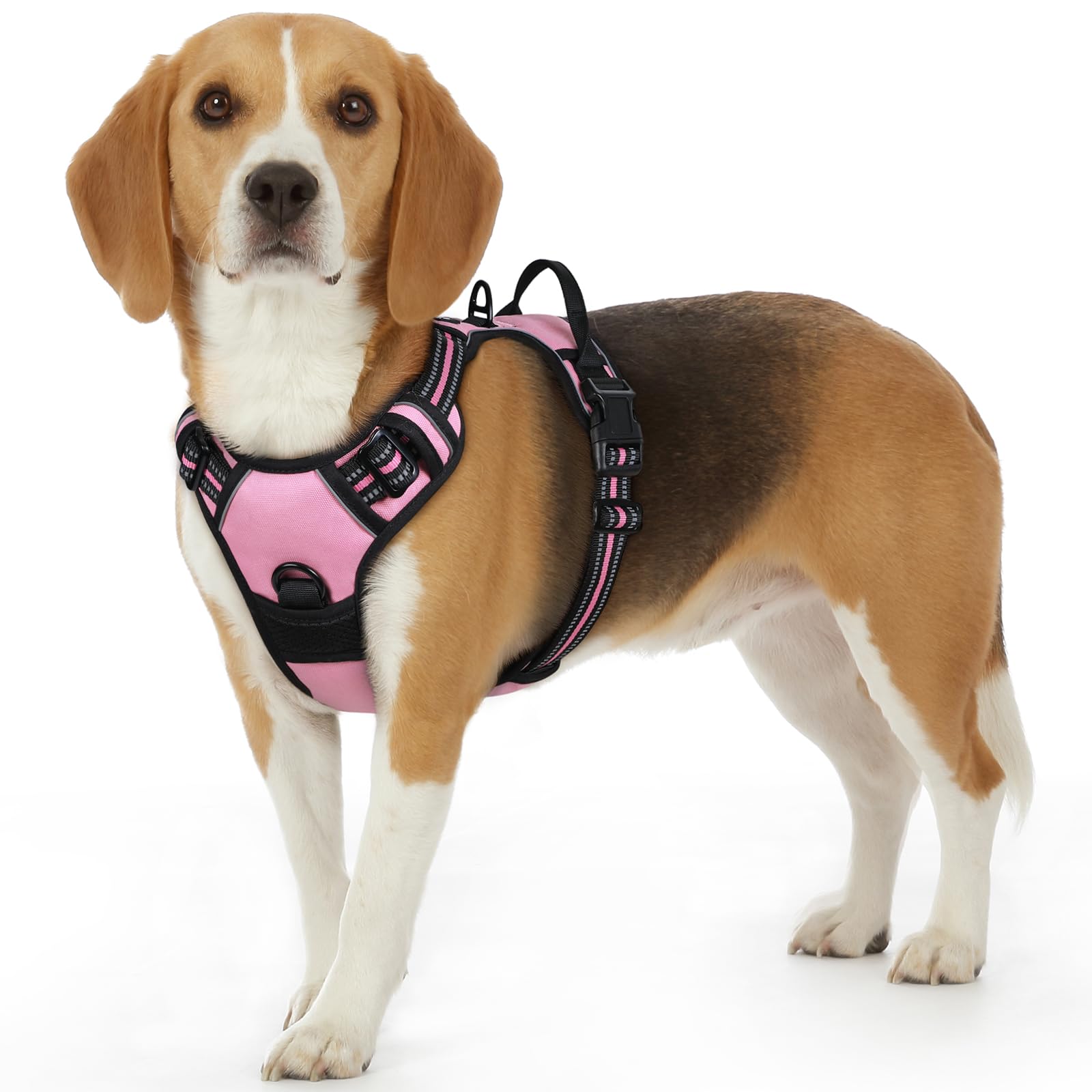 Eagloo Dog Harness Small Sized Dog, No Pull Service Vest With Reflective Strips And Control Handle, Adjustable And Comfortable For Easy Walking, No Choke Pet Harness With 2 Metal Rings, Pink, S