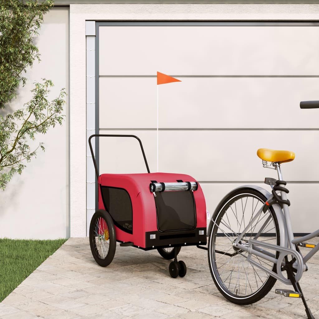 'Vidaxl Pet Bike Trailer In Red And Black, Durable Iron Frame And Waterproof Oxford Fabric, Comfortable, Easy Access
