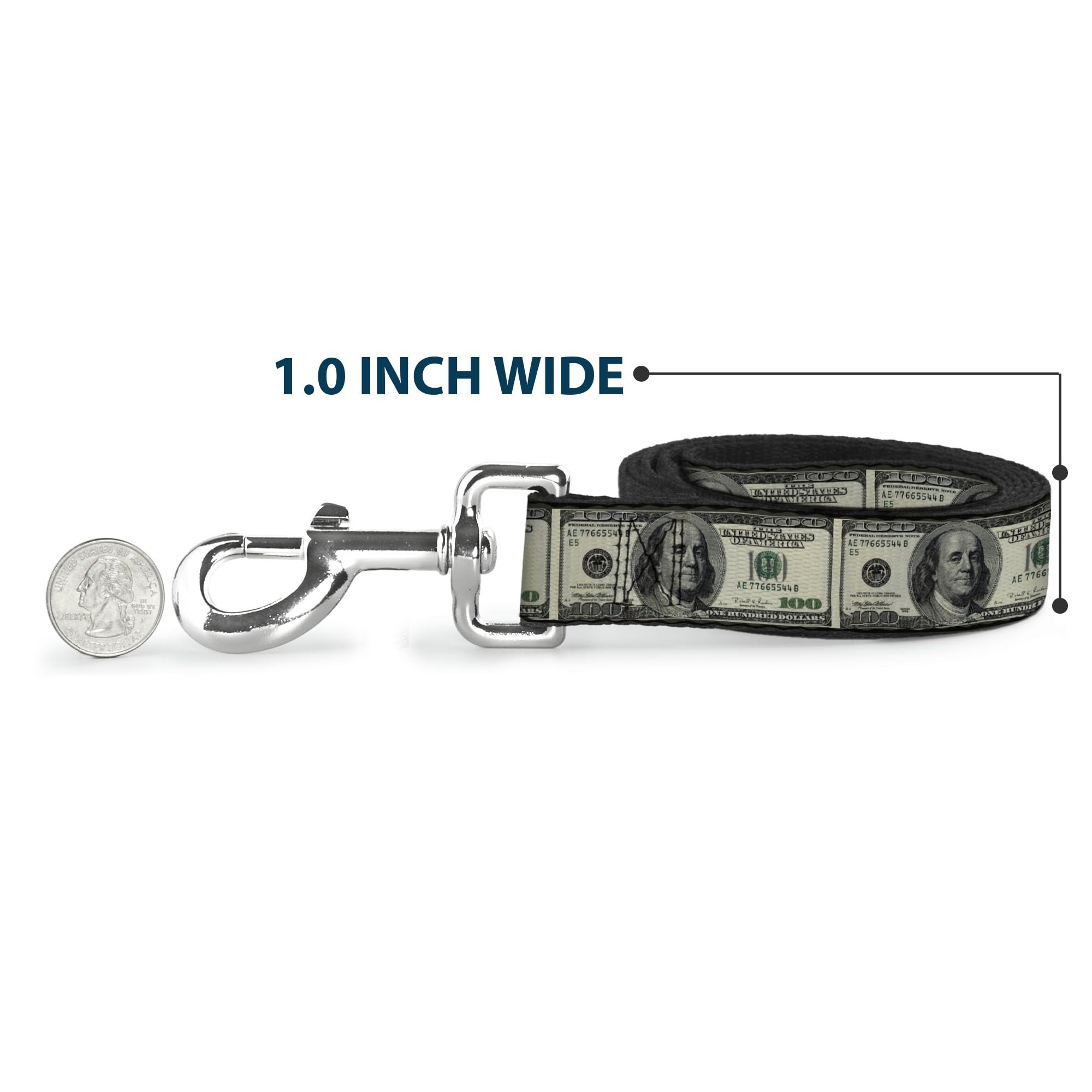 Dog Leash 100 Dollar Bills 6 Feet Long 1.5 Inch Wide