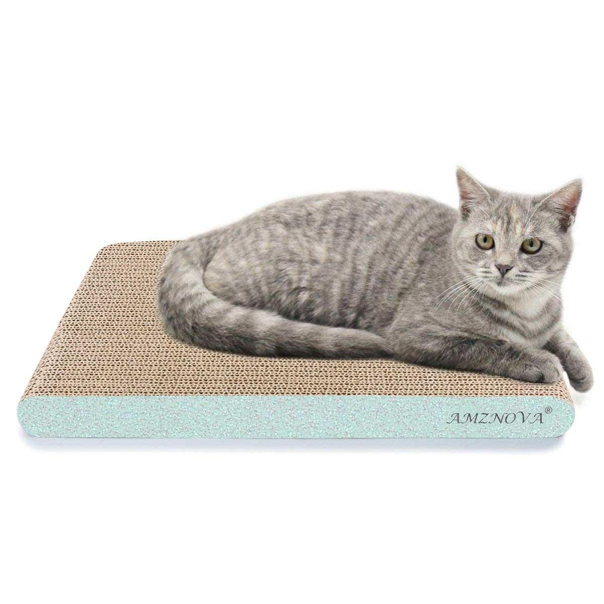 Amznova Cat Scratcher, Scratching Pad, Durable Recyclable Cardboard With Catnip, Extra Wide, Glitter Green