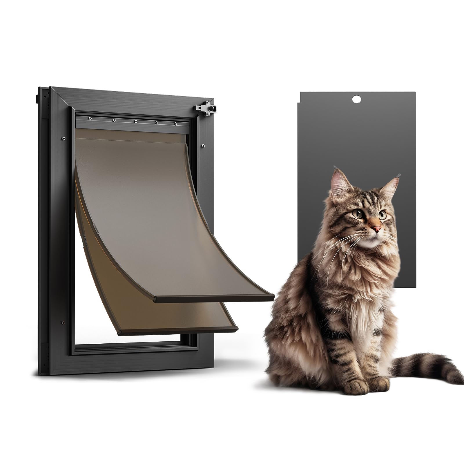 Cat Door For Door, All Aluminum Frame, Small Pet Door For Interior And Exterior, Heavy Duty Doggy Door, Double Magnetic Flaps, T