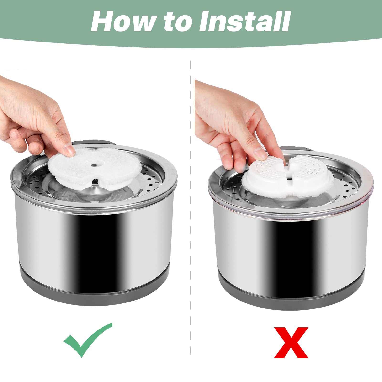 Cat Water Fountain Filters For 84Oz/2.5L Stainless Steel Pet Fountain And 67Oz/2.0L Plastic Cat Drinking Fountain, 12 Pack Pet Replacement Filters Set