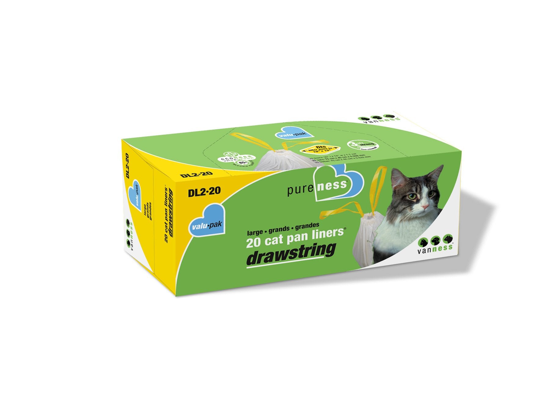 Van Ness Pets Drawstring Cat Litter Box Liners, Unscented, Large Size, 36” X 18”, 20 Count